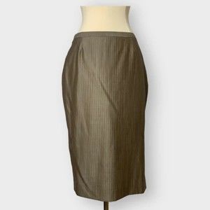 Rene Lezard EU Size 34 Wool Silk Blend Brown Pin Strip Pencil Skirt